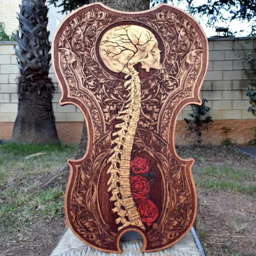 ex0skeletal-undead:  Spine, Violin wood sculpture by  EngraversDungeonArt on Etsy