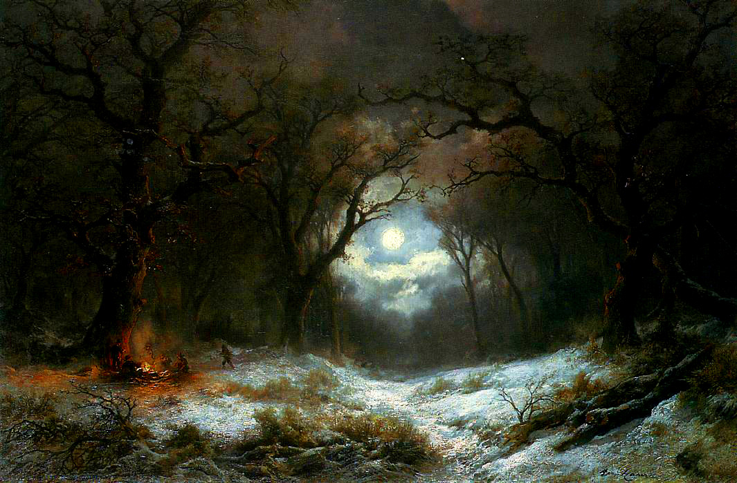 nigra-lux:  VAN HAANEN, Remi (1821-1894) A Moonlit Winter LandscapePrivate CollectionEd.