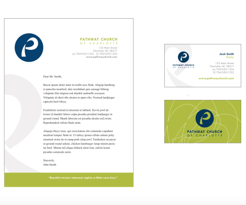 Brand Development for Pathway Church of Charlotte.  Several iterations of design were proposed.  The