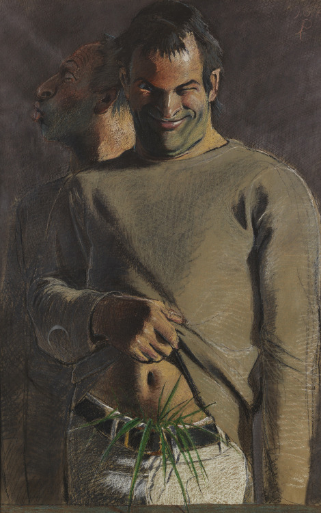 thunderstruck9:  Johannes Grützke (German, 1937-2017), Wachsende Gräser [Growing Grass], 1975. Coloured chalk on greyish paper, 117.5 x 76 cm.