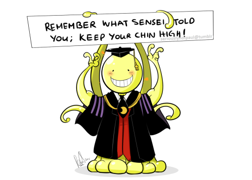 seriouslynotpaul:Just remember what sensei teach you and believe you can do it!For those who need loves from a certain mach-20 tako-teacher and are having tests. Korosensei wants you to take care! 