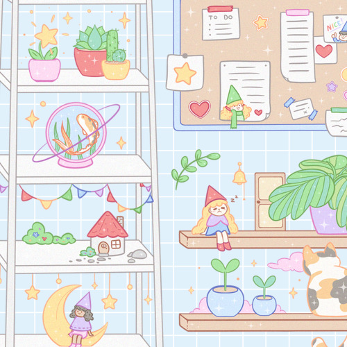 Cozy Workspace + details! Part of my Sticker Club designs for February! Do check it out if you like 