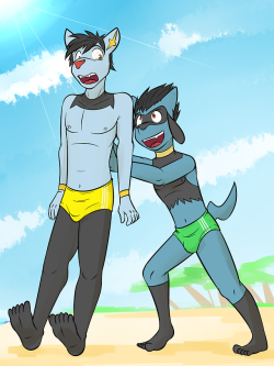 Anthro Pokes Shinx and Riolu at the beach