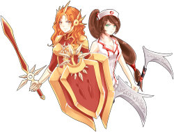 League-Of-Legends-Sexy-Girls:  Commission: Leona And Nurse Akali By Urusai-Baka 