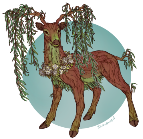iguanamouth:two commissions for cathryn , based on the prompts “tree deer” and 