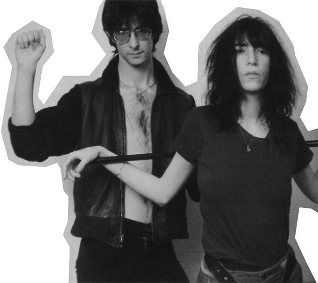 patricialeesmith:  lenny kaye and patti smith, original photo by lynn goldsmith.