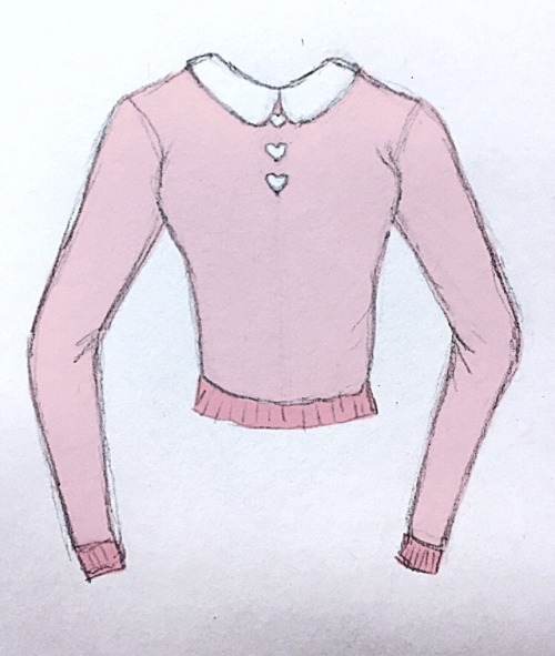 Fashion sketch of Pastel Spring sweater ideas. Style: casual stretch knit, cropped below waist, rela