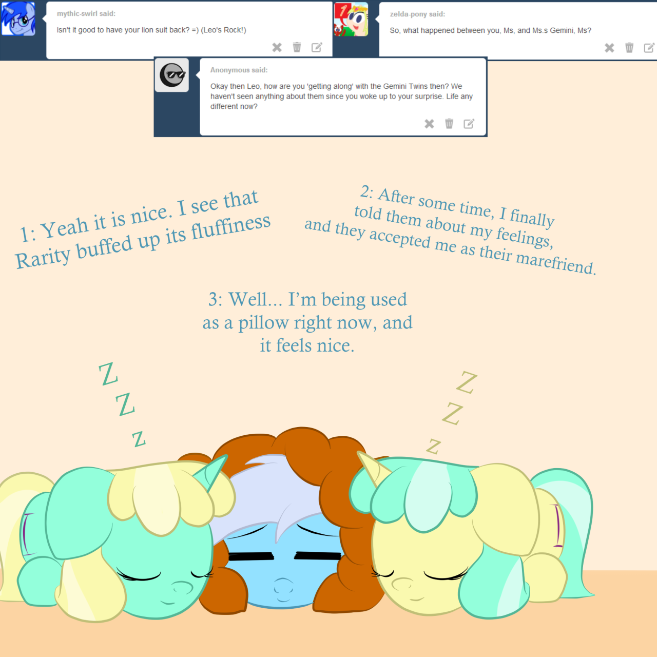 ask-leo-pony:  &lt;Leo&gt; Feeling… Sleepy… zzzZZZZZZ  Somehow I missed