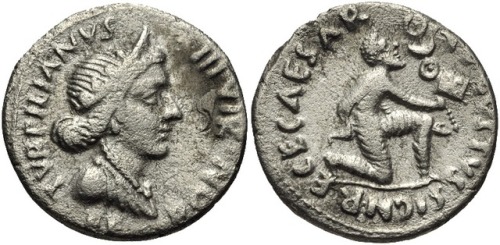 Denarius of the Roman emperor Augustus (r. 27 BCE-14 CE), commemorating the return of the legionary 