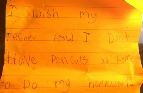 imthemtherfuckingfox:  abcworldnews:  Grade school teacher sparks conversation with students through ‪#‎IWishMyTeacherKnew‬ notes.  “92% of our students qualify for free and reduced lunch…I struggled  to understand the reality of my students’