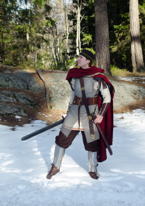 I guess it’s that time of year again. The larp campaign Barbaricum needed some pictures for their website, and these are the ones of me as a late Roman soldier. The board is there to make editing easier. I kept expecting to slide away.õ