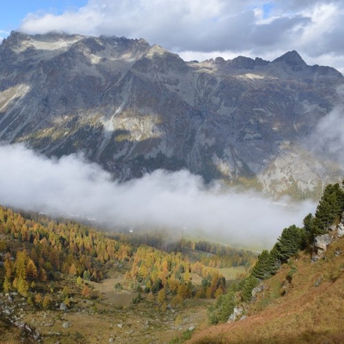 Fall view on the valley Fex which is situated deep in the Swiss mountains in Engadin and Switzerland! I really enjoyed this hike! (at Fex)