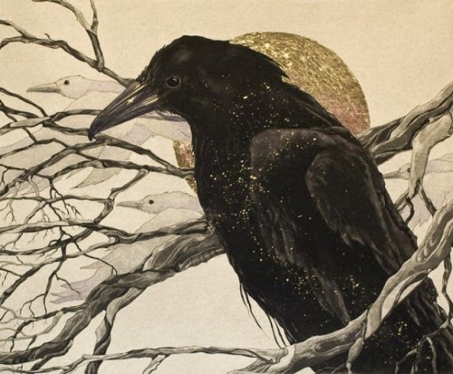 english-idylls:Beki Killorin, A Raven’s Tale | Original Etching, Gold Leaf Embellishmentvia tr