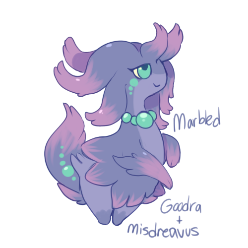 nine-doodles:  I did one of these because these looked fun and yeah I didn’t follow the egg group thing.. Goodra’s structure is slimey and flexible. This makes adaptations from both parents rather easy for its genetics. 