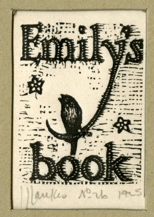 Emily loved books.  J.J. Lankes bookplate, 1925 from the Adèle Goodman Clark papers, 1849-1978, Spec