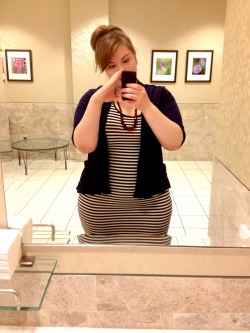 invasionofcoffeemonster:  I looked pretty darn cute today.   Thank you H&amp;M striped dress that I bought for Ű.   Also, thank you, hips and thighs. You never disappoint.