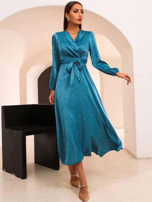 Silky wrap-over dress - cool colour!