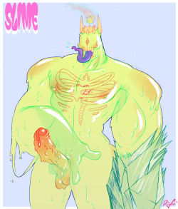 dogfu-draws-dicks:  INKTOBER MONSTER BARA CHALLENGE Day 2: Slime AGAIN, tried to keep this simple but I always get so caught up in adding more..lol. So here is a Slime creature with a bit of a bone structure and a crystlizing arm for a bit of character