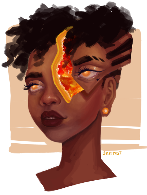 infernallegaycy: skitpost: aubrey, what are you? [id: a headshot painting of aubrey, an afro-puerto 