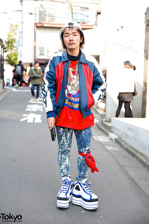 Harajuku fashion boutique buyer Li Lium wearing vintage pieces with Chanel and tall Fila platform sn