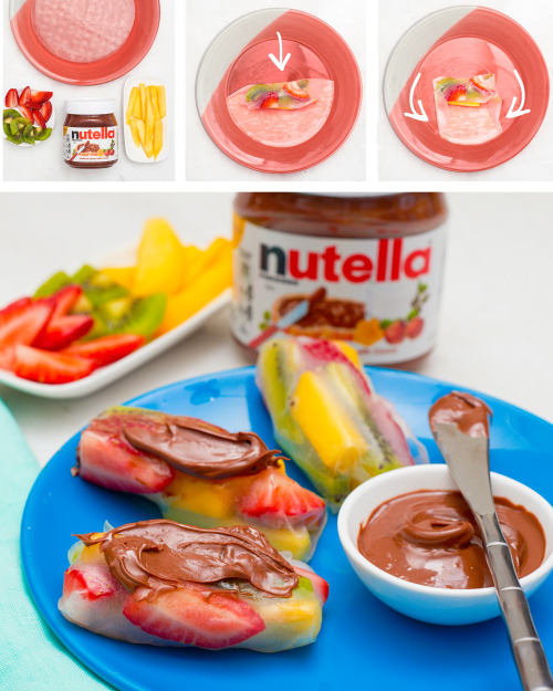 Want to try an Asian spin on rolls with Nutella®? For these special fruit rolls, wet some rice paper