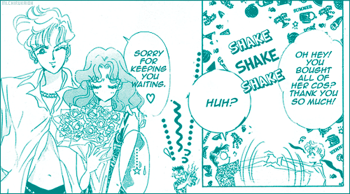mlchirukaioh:vol 9, act 44 - haruka casually crushing michiru’s fanboy’s hand