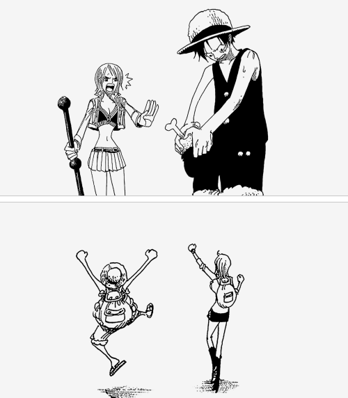 zorobae:Luffy and Nami throughout the years | requested by anon