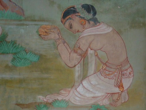 Sujata offer a milk rice pot to the BuddhaMural at Mulagandhakuty Vihara, Sarnath