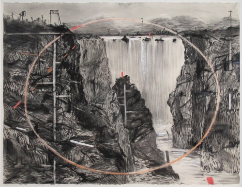 ruinsorbooks:William KentridgeWaterfall (from the Colonial Landscape series), 1995–1996Charcoal and 