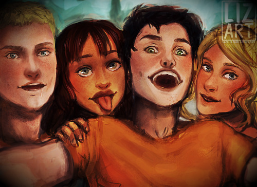 lazyleezard:  blacksection requested a selfie of these four dorks and I might have gone a little overboard with it I also zoomed in too much when painting and now they look weird 