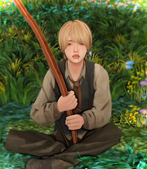 creamworld: archer boy ;  Siro a hunter in the deep forest hat by @eunosimsoutfit &amp