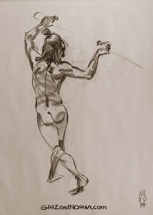 Life Drawing 09/11/14 (½)
I love when models use simple object. It instantly give context to a pose. It was hard, in this case, to not think of the model as a fierce hunter from thousands of years ago.
-Norm