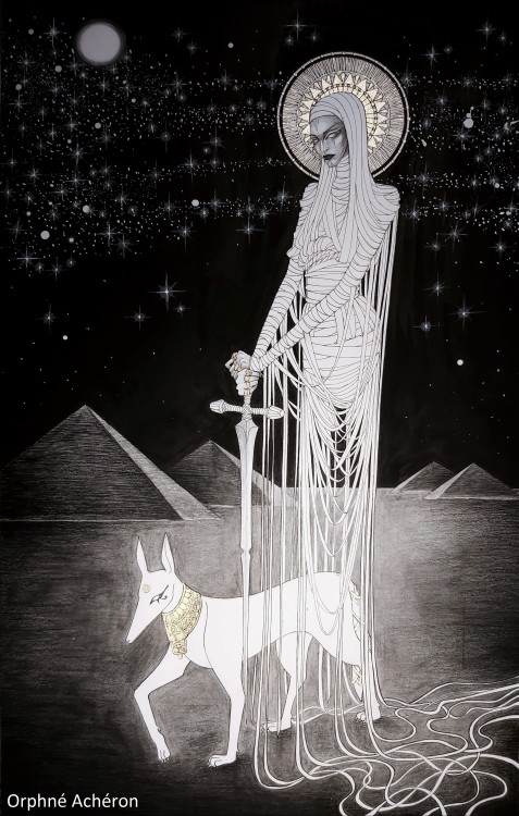 WANDERING SOULS.XXV.XI.MMXIX. by Orphné Achéron. pencil, ink and gold on paper.