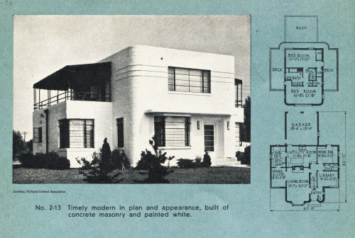 vintagehomeplans:  United States, 1945: No. 1-13A modern two-story house with a large utility room and a wraparound sun deck upstairs.Your Home for Tomorrow by Practical Builder and Building Supply News, 1945. (Chicago, IL, USA) —from my library
