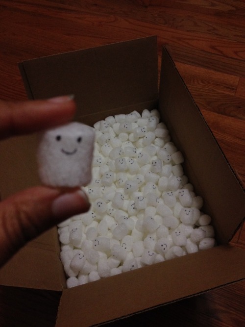 I drew faces onto 302 packing peanuts to make them look like adipose