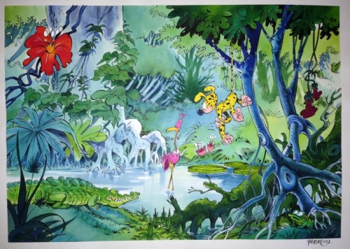 Marsupilami in the Jungle par Batem - Oeuvre originale - aquarelle Détails de l'oeuvre
