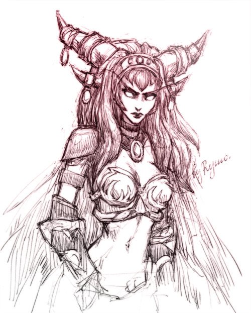 neryumo:  Fast pen sketch of an Aspect of Life — Lady Alextrasza. Stay tuned for HotS version of her