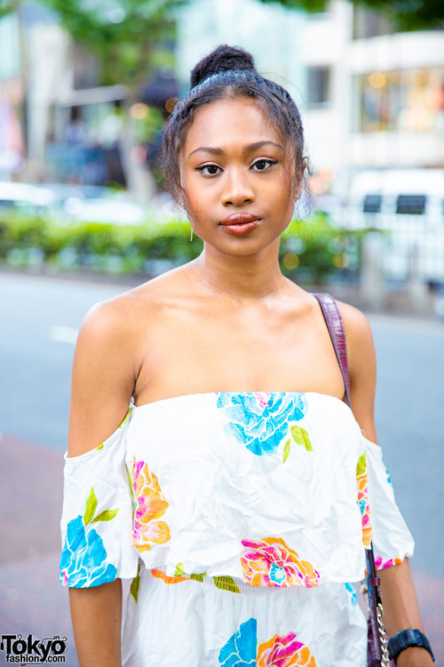 20-year-old Japanese student, kickboxer, and model Blasian Meg on the street in Harajuku wearing a f