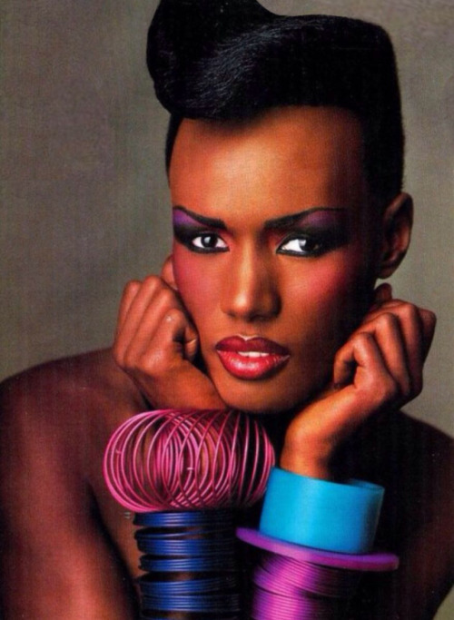 dreams-in-blk:There was a period in the late 1970s and early 1980s when gimlet-eyed Grace Jones was so pretty it was almost painful. Playlist: This Is Grace Jones