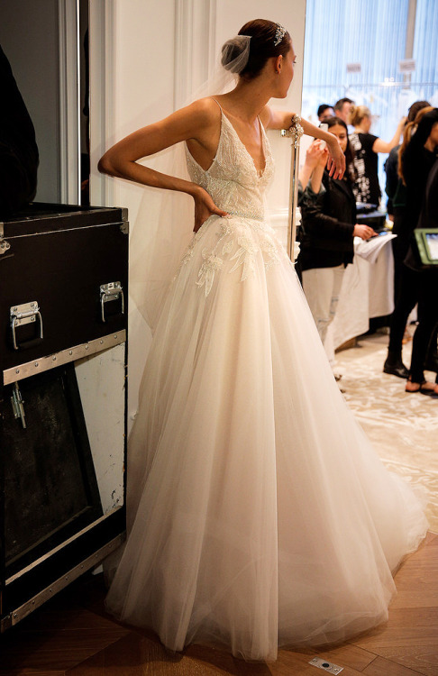 runwayandbeauty:  Backstage at Monique Lhuillier Bridal Spring/Summer 2016.