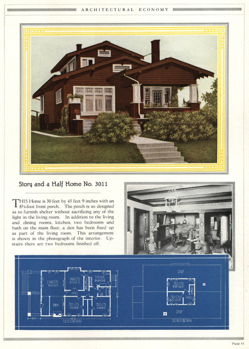 vintagehomeplans:United States, 1920: Story and a Half Home No. 3011An airplane bungalow which has a