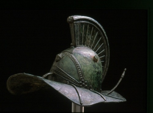 Bronze helmet for a Roman gladiator, 1st century AD.from The Higgins Collection