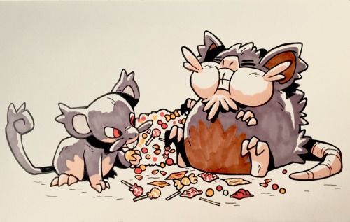 Inktober day 13! Alolan Raticate and Rattata may be going a bit overboard with the candy