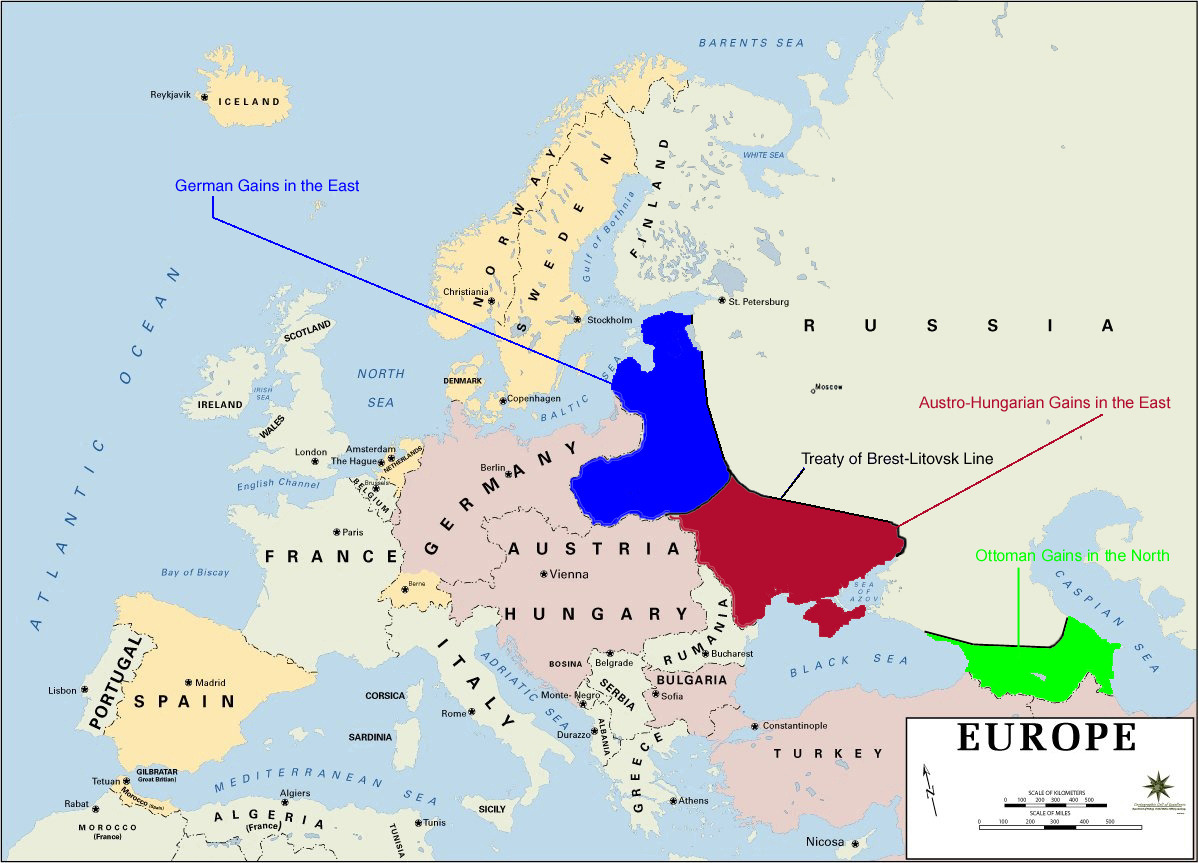 Map Of Europe After The Treaty Of Brest Litovsk Maps On The Web
