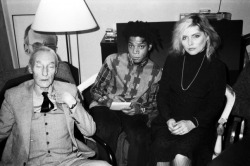 camewiththeframe:  William S. Burroughs, Jean-Michel Basquiat and Debbie Harry photographed by Victor Bockris, December 1986.