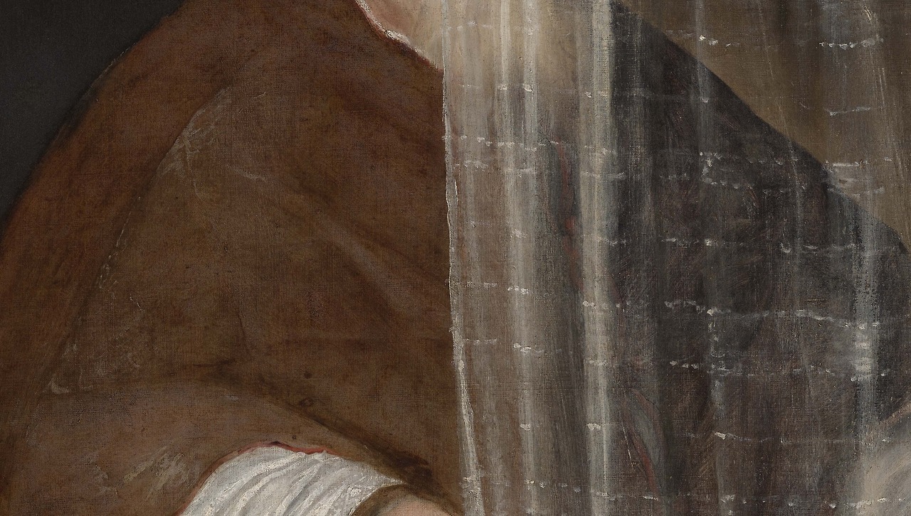philamuseum:  The Archbishop’s cloak, or mozzetta, today appears red, but Titian