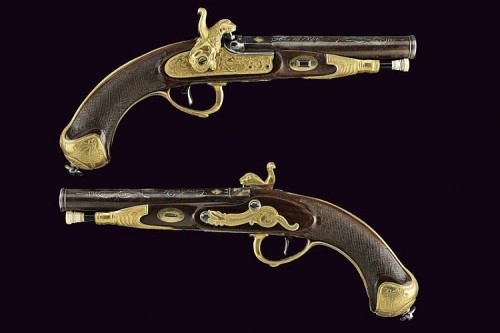 peashooter85: A pair of Spanish made percussion pistols produced in Eibar for the Chinese marke