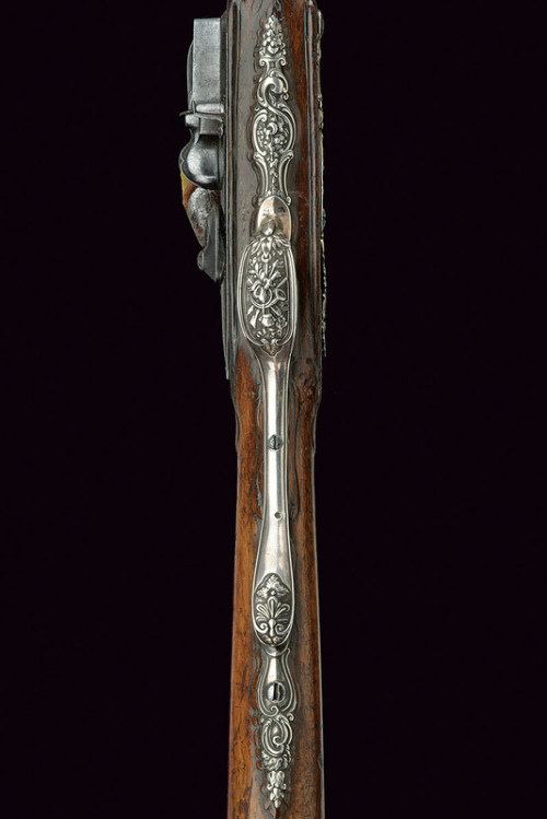 A silver mounted flintlock rifle produced by Lepage Arquebusier du Roi, late 18th century.