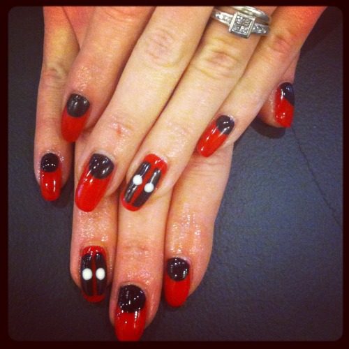 Check out this rad reverse French manicure inspired by Deadpool my friend Holly did for me!