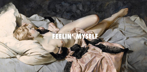 flyartproductions:Kitty on pink (robe), pretty on fleek Reclining nude with pink robe (1937), Lev Tchistovsky / Feeling Myself, Nicki Minaj ft. Beyonce